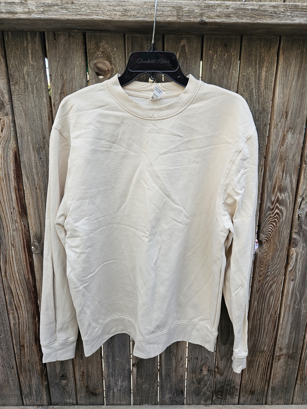 Make Market Men's Cream Long Sleeve Crewneck Shirt Size L/G